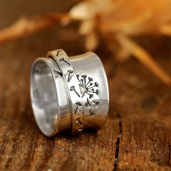 🔥 Last Day Promotion 49% OFF🎁Dandelion Flower Spinner Silver Ring